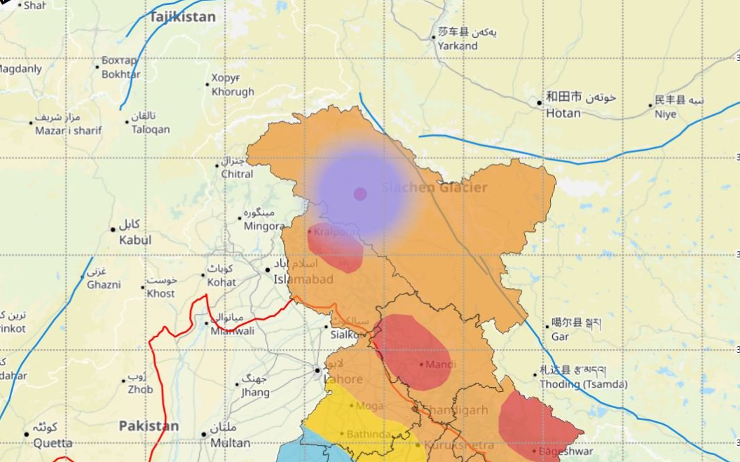 earthquake with a magnitude of 3.4 on the Richter scale hit Leh, Ladakh today